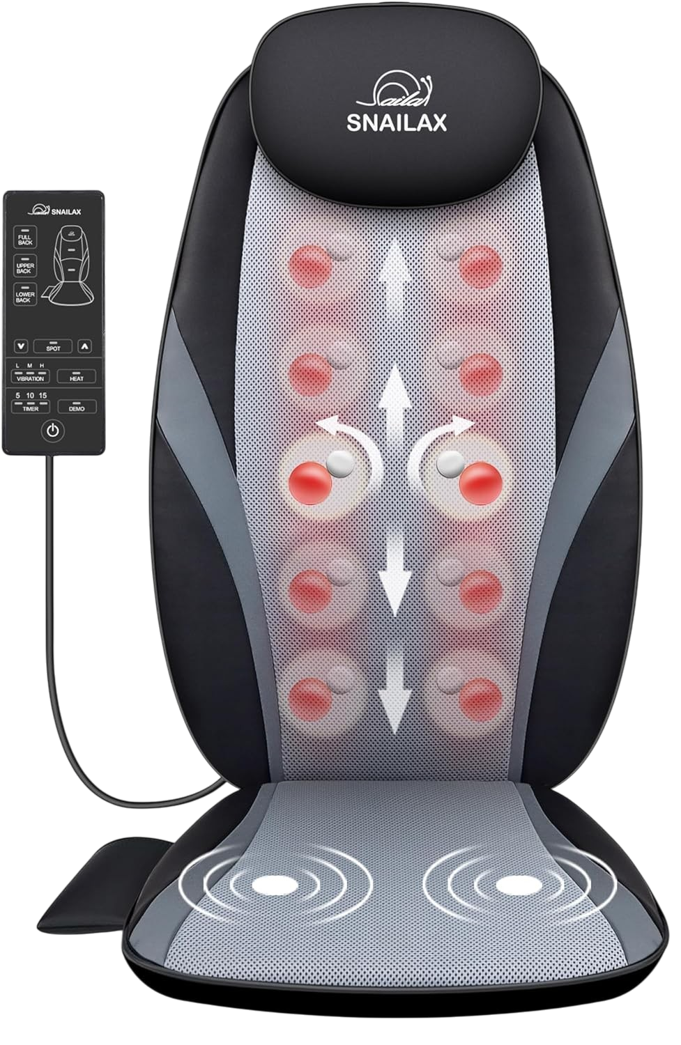 Snailax shiatsu roller back massager chair pad